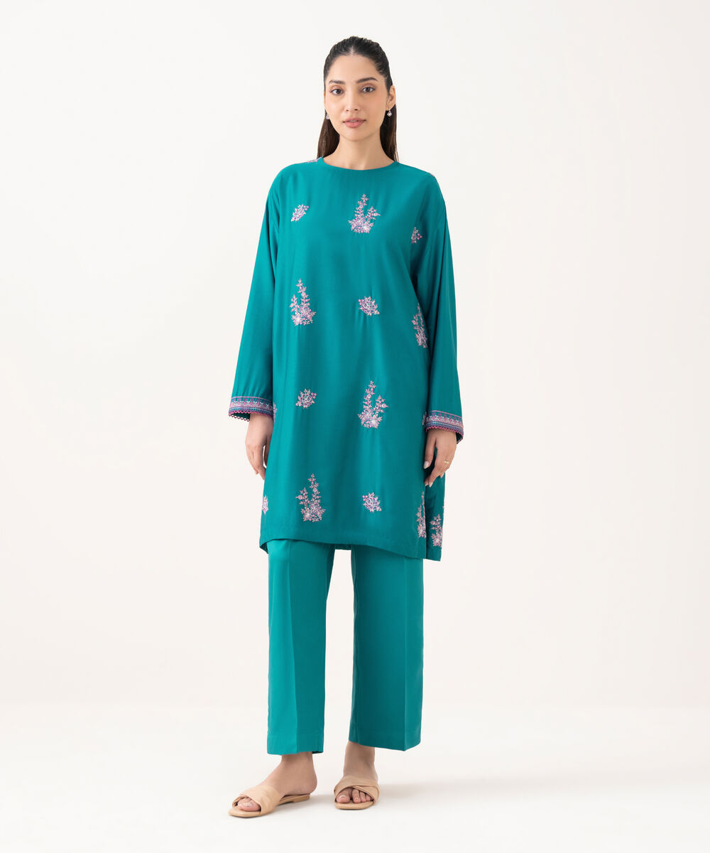 Women's RTW Viscose Marina Blue Dyed Drop Shoulder Shirt