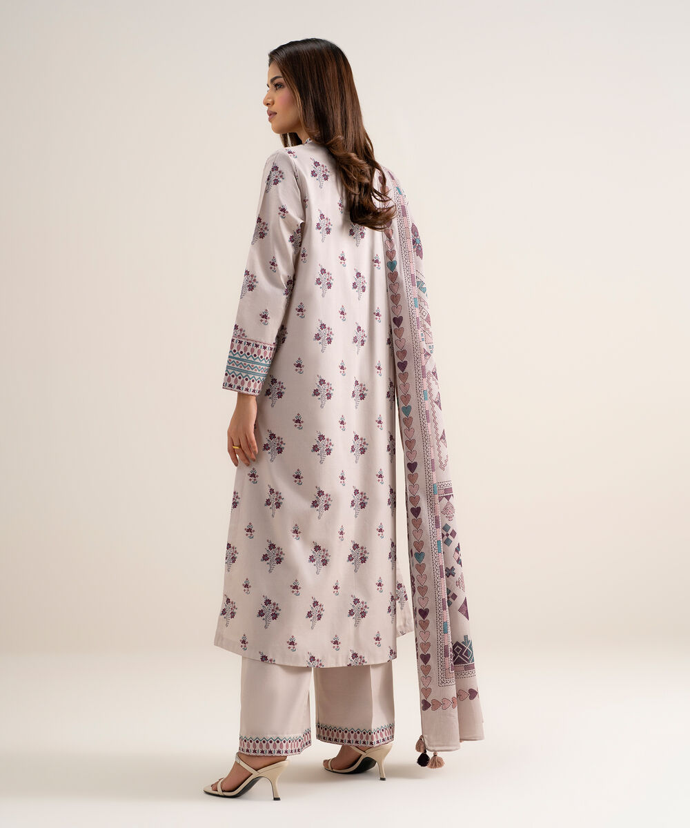 Women's Unstitched Lawn Printed Light Grey 3 Piece Suit