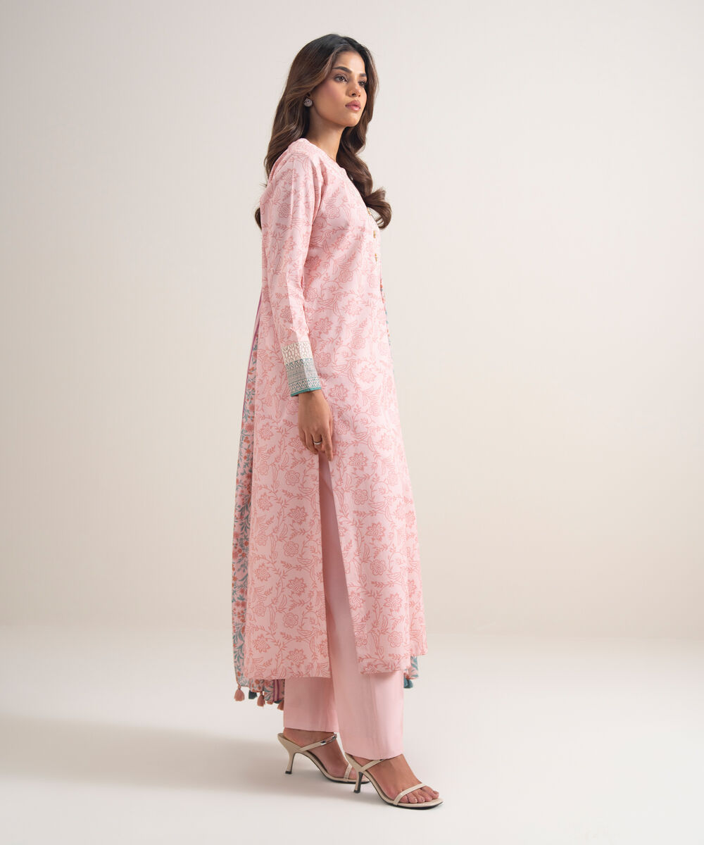 Women's Unstitched Lawn Embroidered Pink