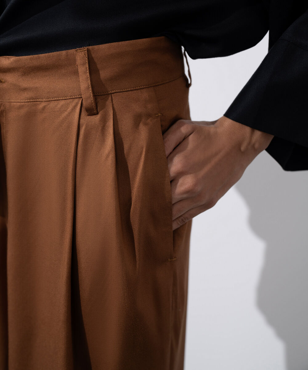 Women's Western Wear Brown Tailored Wide Leg Pleated Pants