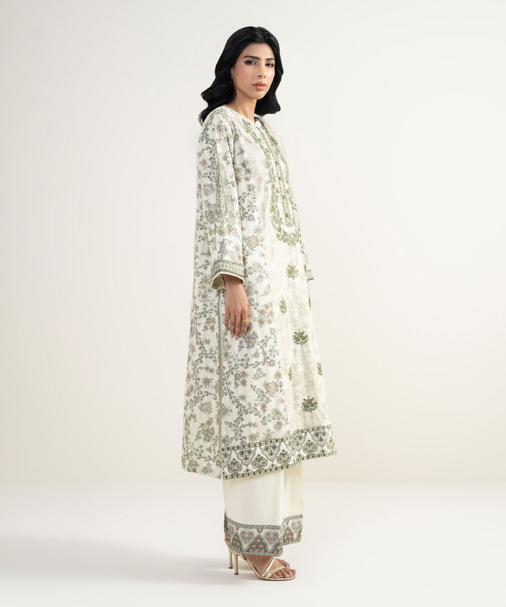 Women's RTW Dobby Embroidered Off White 3 Piece Suit