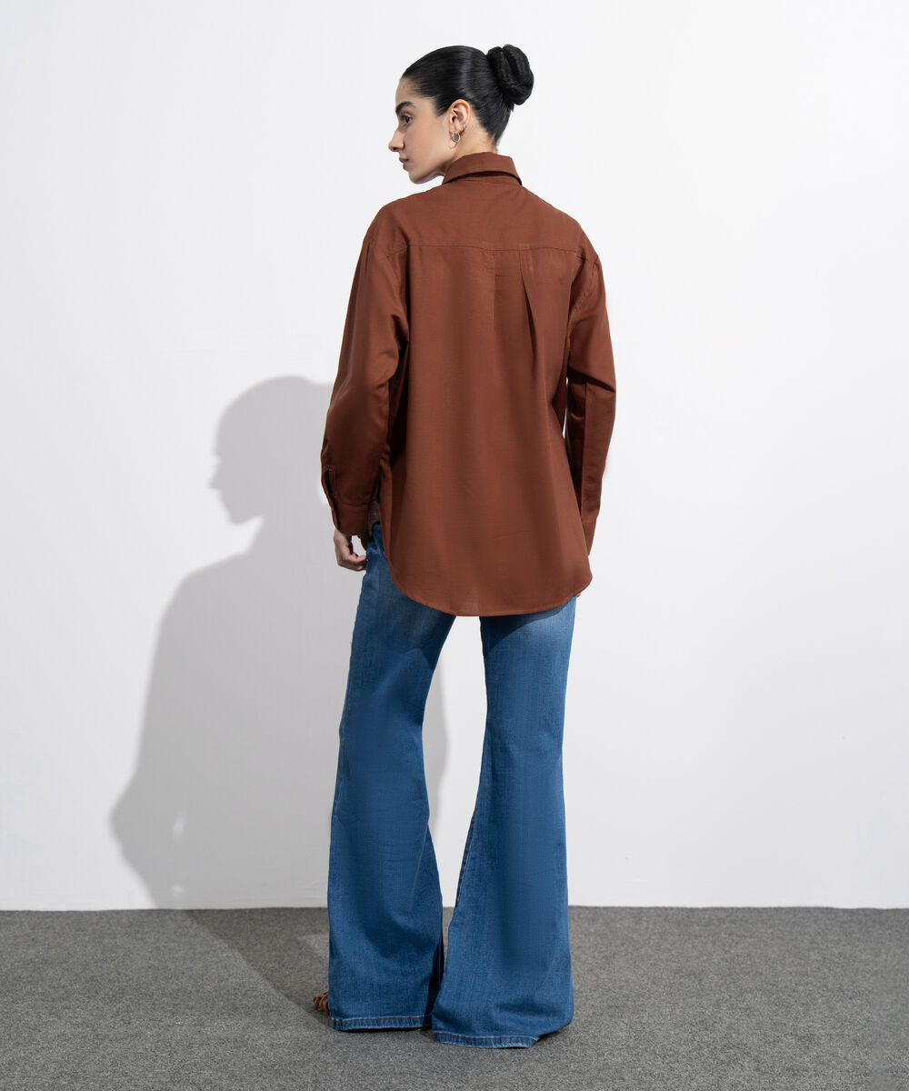 Women's Western Wear Maroon Loose-Fit Oxford Shirt