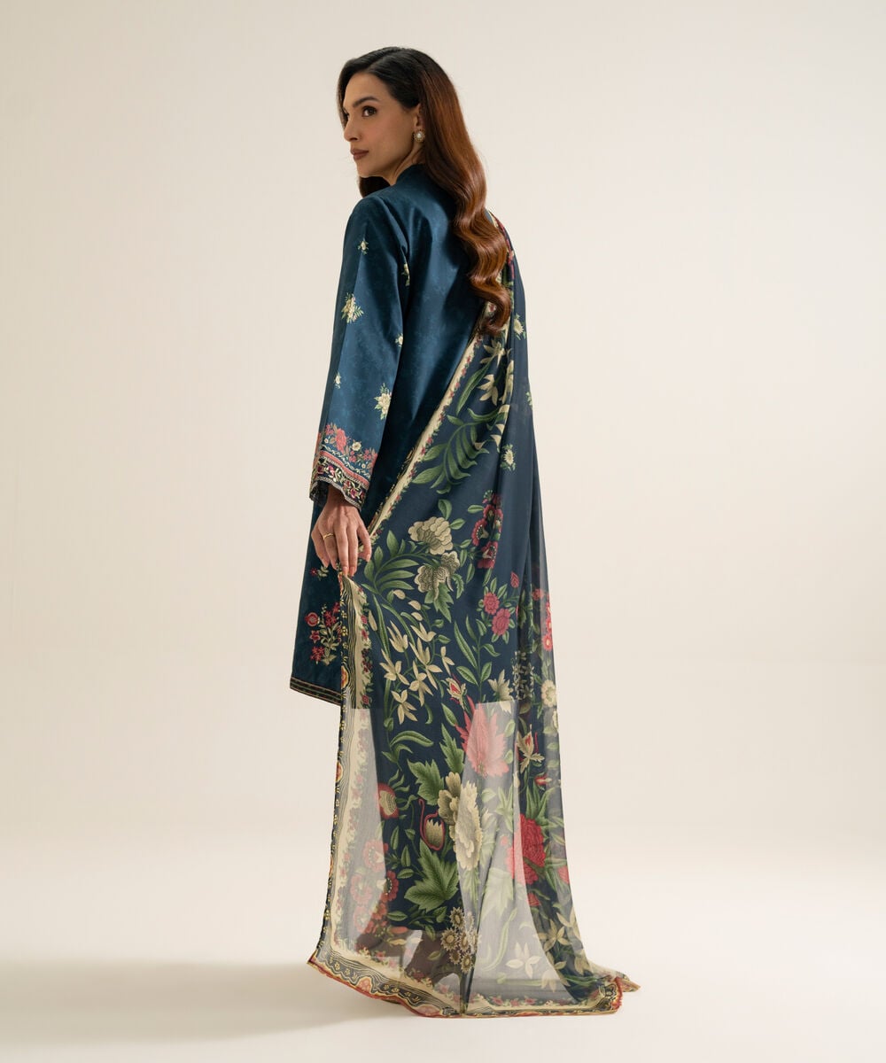 3 Piece - Embroidered Cotton Suit — Sapphire view 3