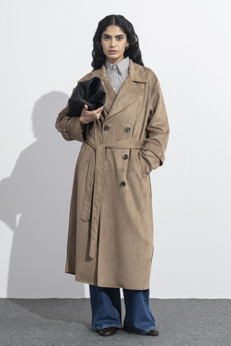 Faux Suede Trench Coat