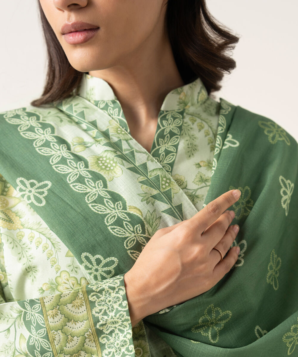 Women's Unstitched Lawn Printed Green 3 Piece Suit