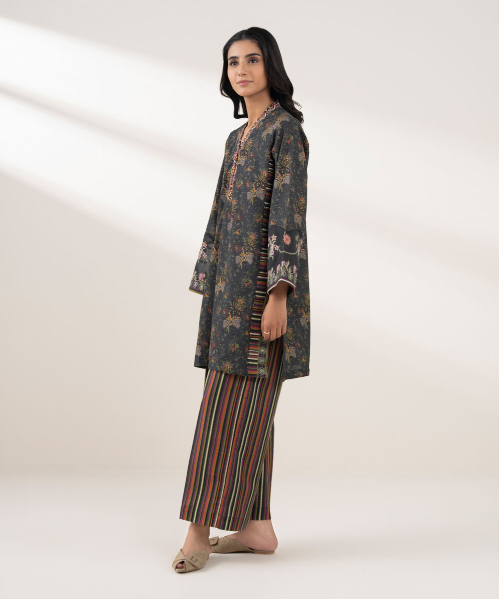 Women's RTW Khaddar Embroidered Blue 2 Piece Suit