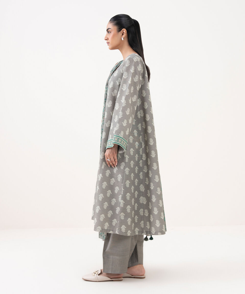 Women's Unstitched Khaddar Printed Grey 3 Piece Suit