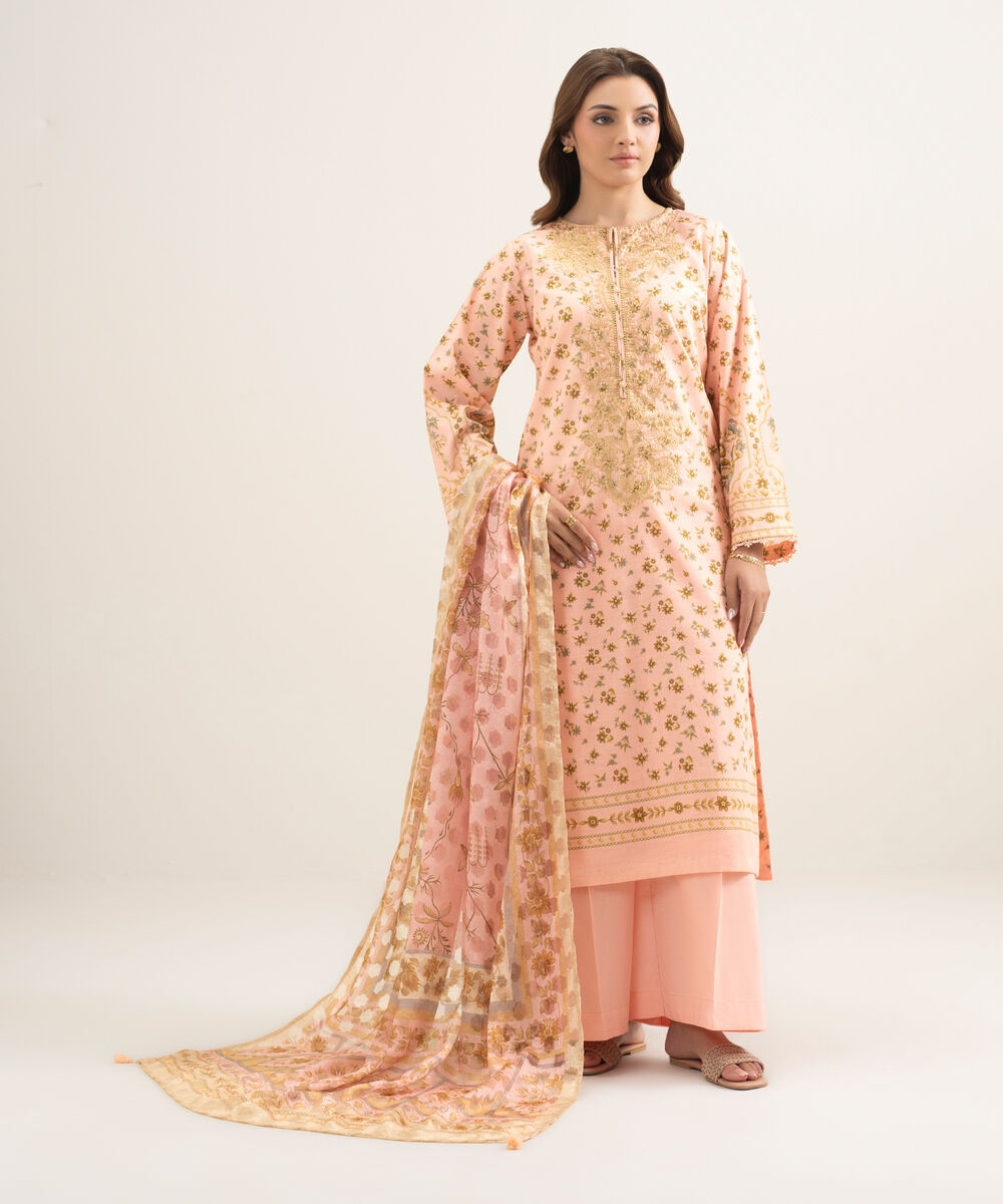 Brochea Jacquard Printed Pink Dupatta