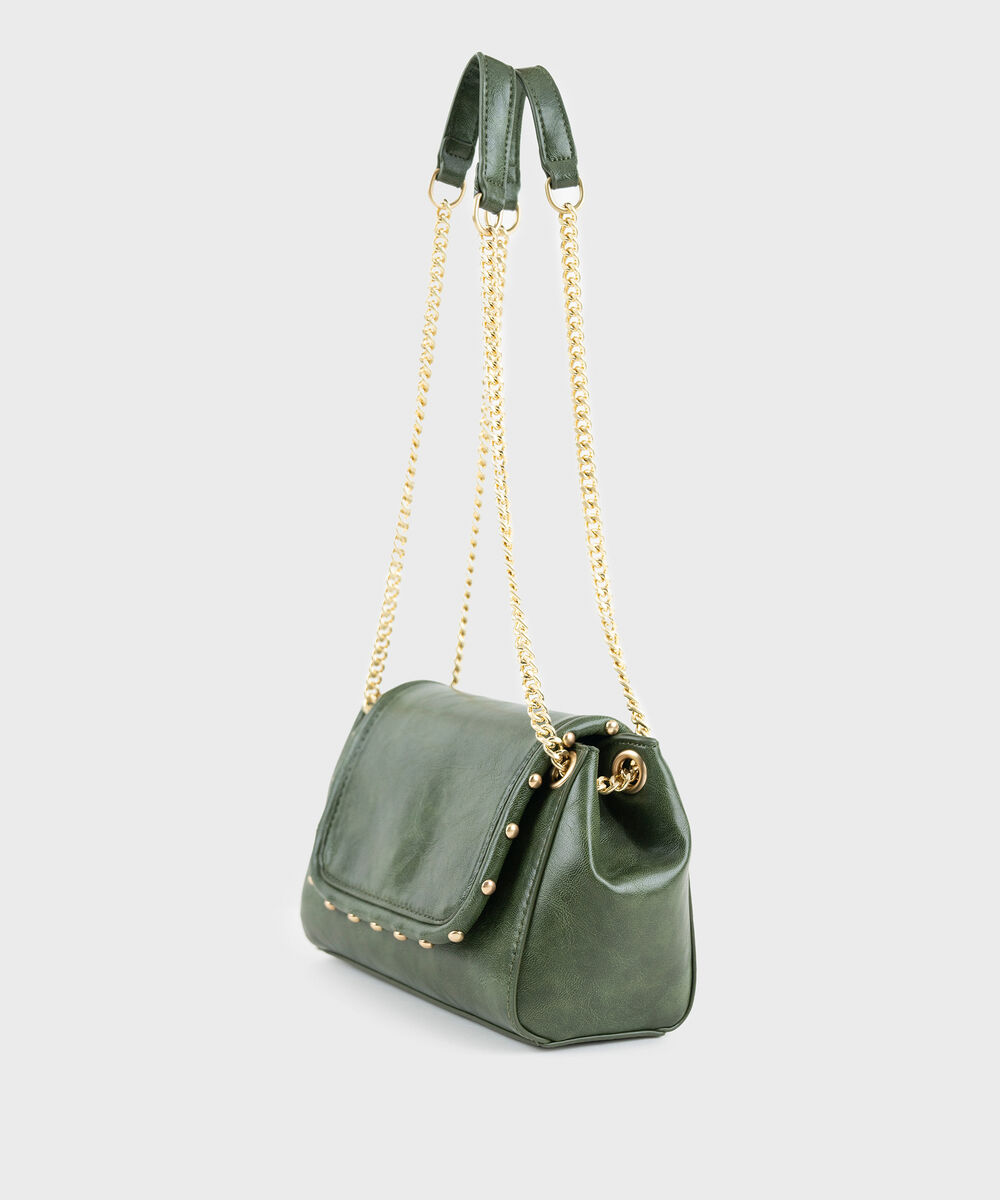 Women's Green Cross Body Bag With Metal Chain