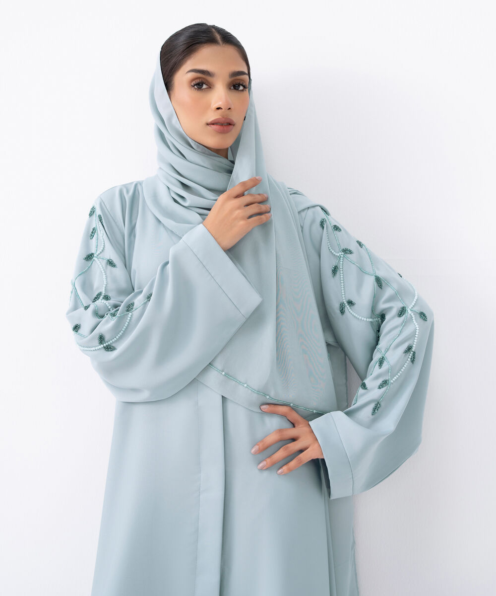 Women's Blue Polyester Abaya Set