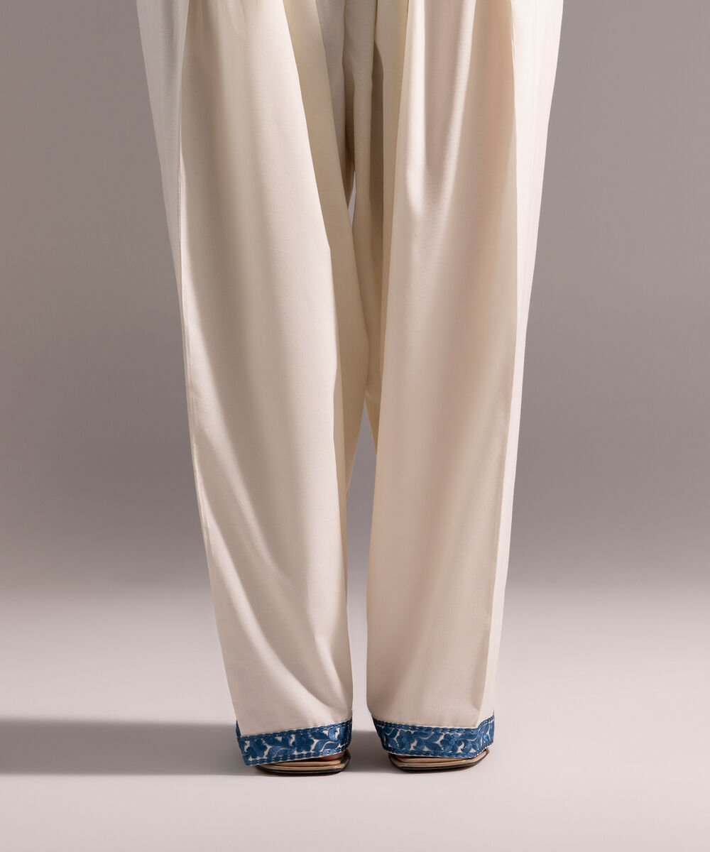 Women's RTW Cotton Viscose Embroidered White Shalwar