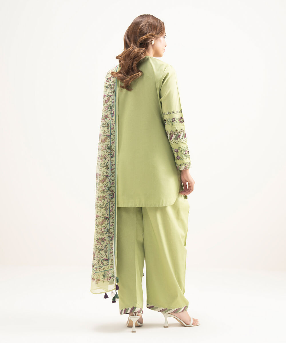 Women's Unstitched Lawn Embroidered Greyish Blue 3 Piece Suit