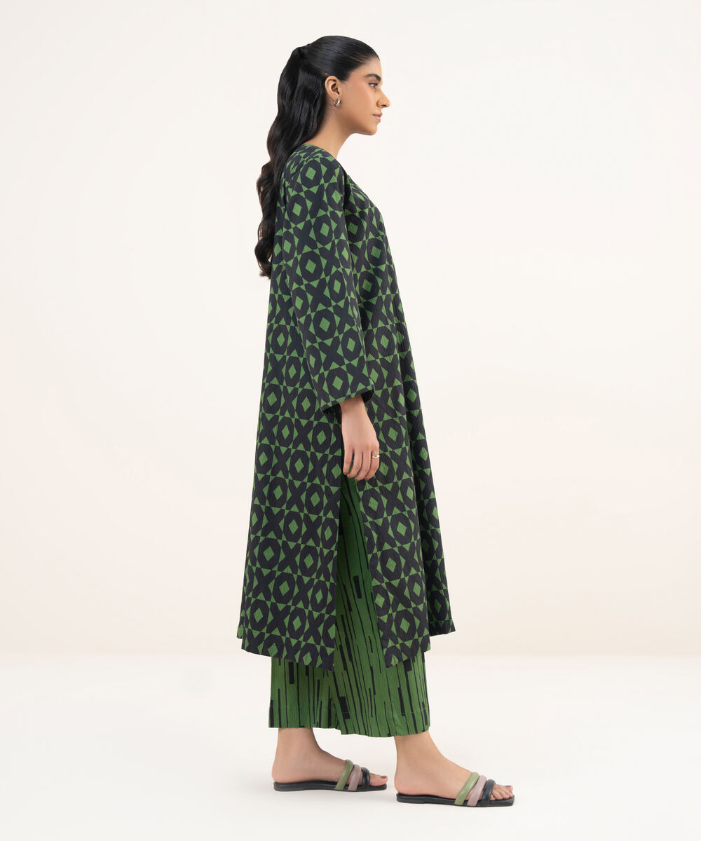 Women's RTW Seersucker Black Printed A-Line Shirt