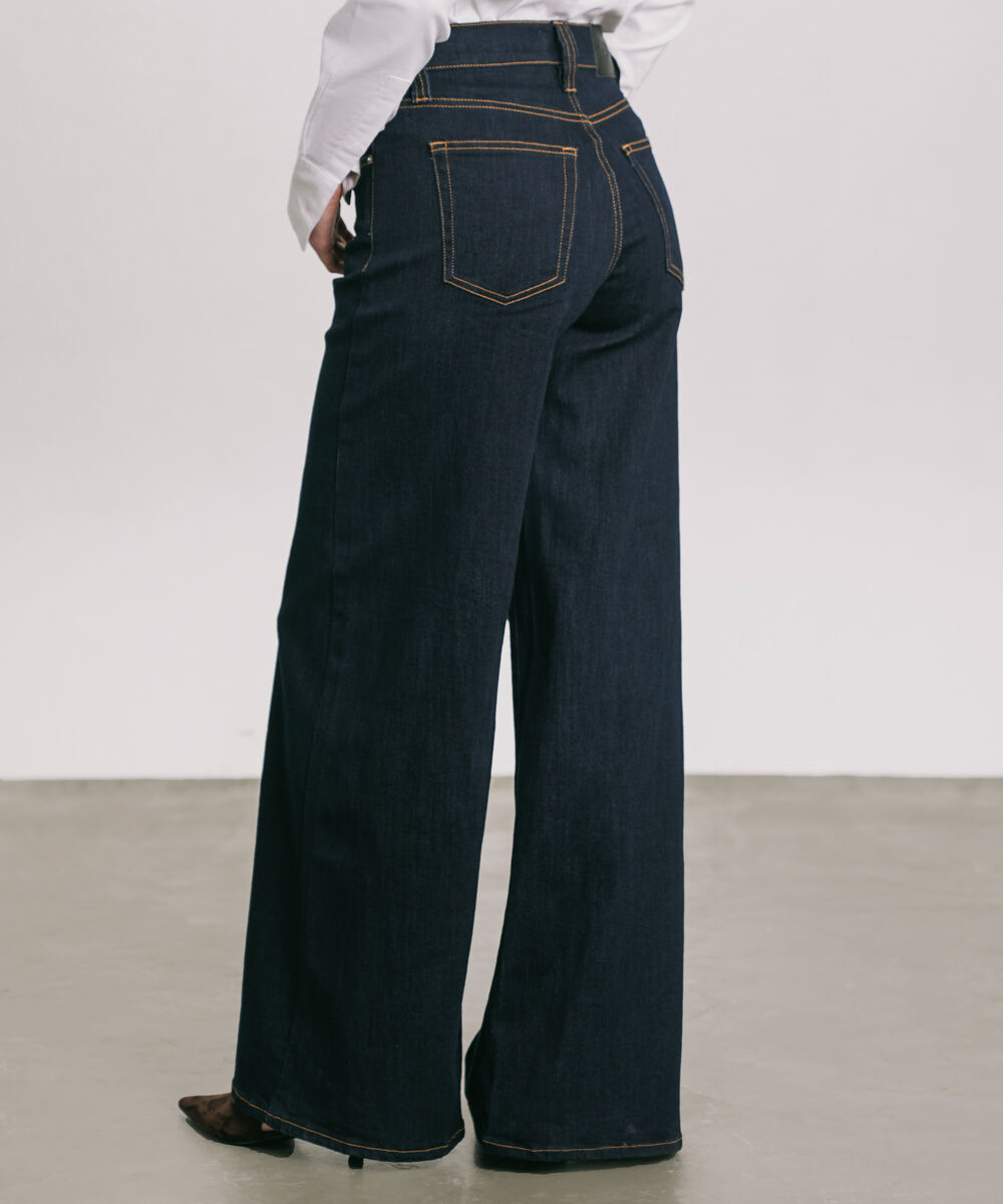 Women's Western Wear Blue High Rise Wide Leg Jeans