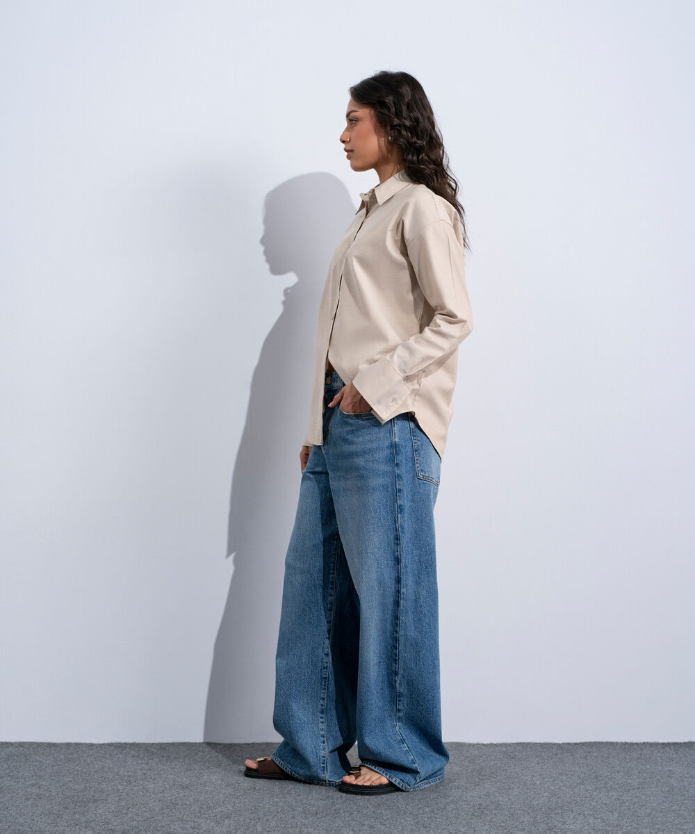 Women's Western Khaki Button Through Oxford Shirt