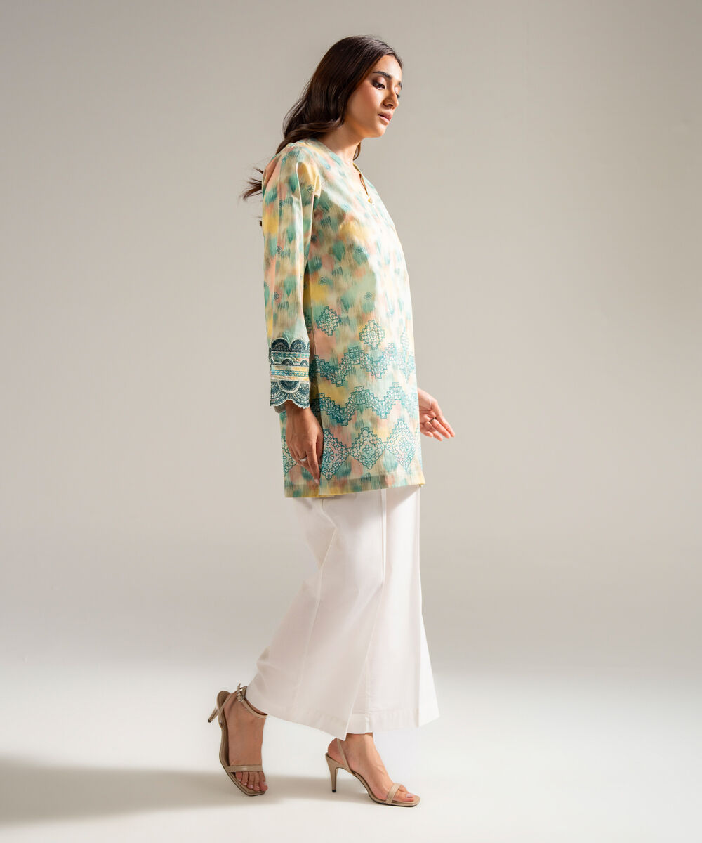 Women's RTW Cambric Embroidered Mint Green 2 Piece Suit