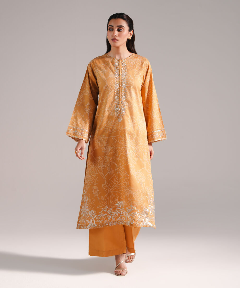 Women's RTW Lawn Embroidered Mustard 2 Piece Suit