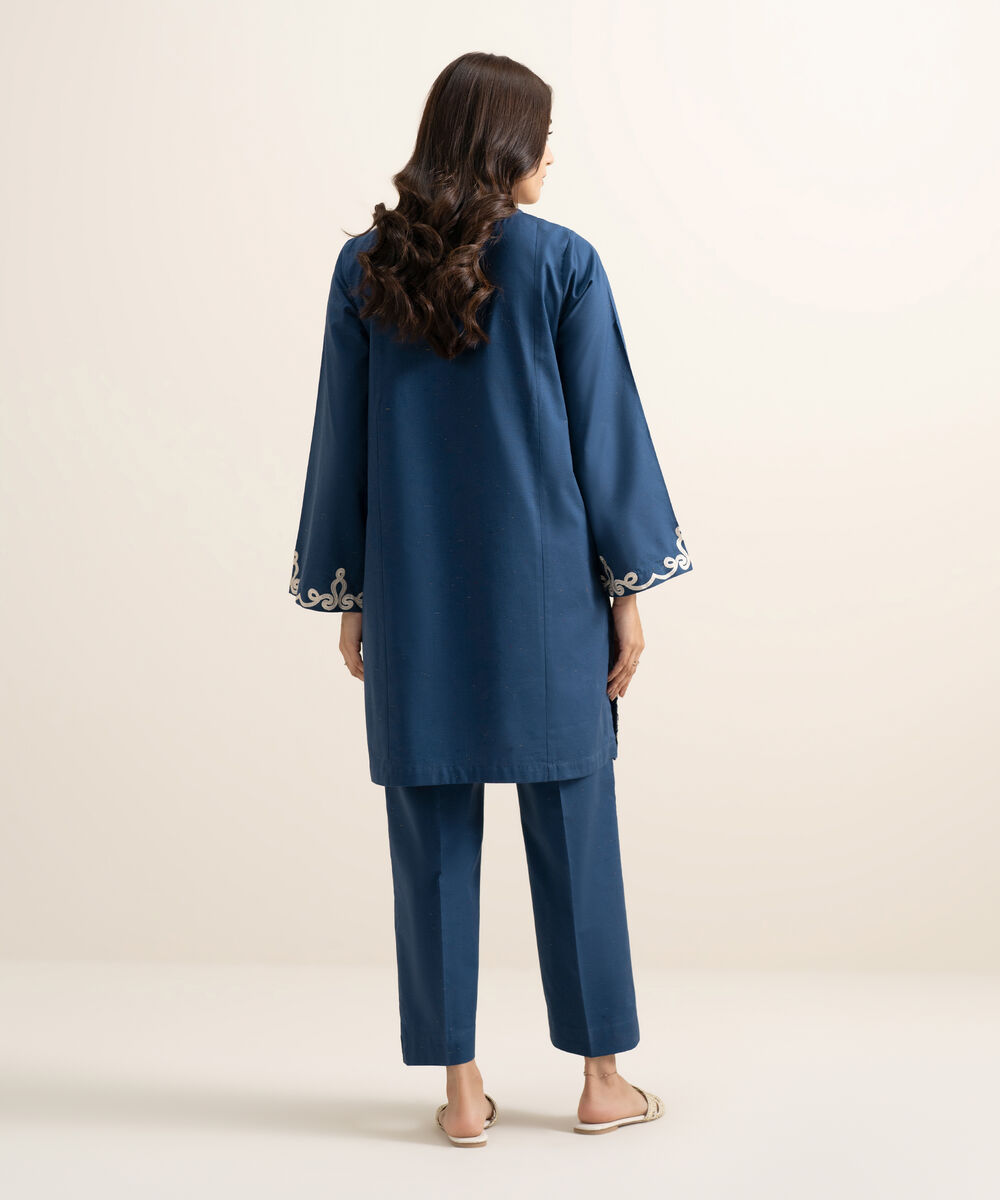 Women's RTW Multi Neps Embroidered Blue Straight Shirt