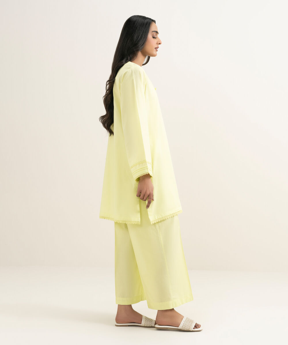 Women's RTW Cambric Solid Yellow Straight Shirt