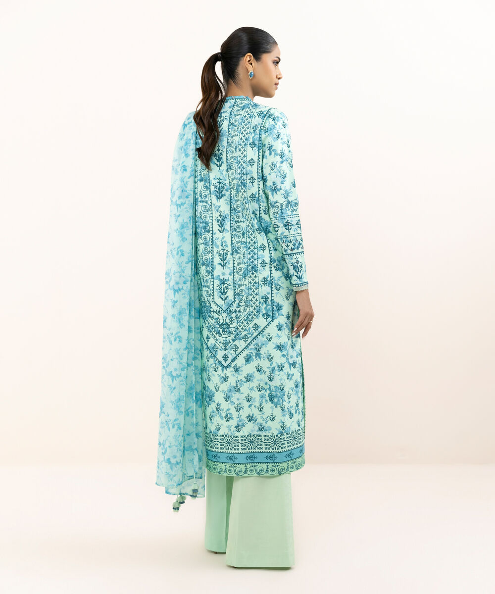Women's Unstitched Cotton Viscose Embroidered Blue 3 Piece Suit