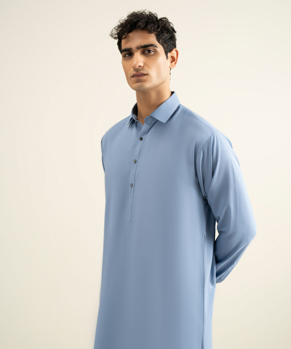 Men's Stitched Blended Linen Blue Suit