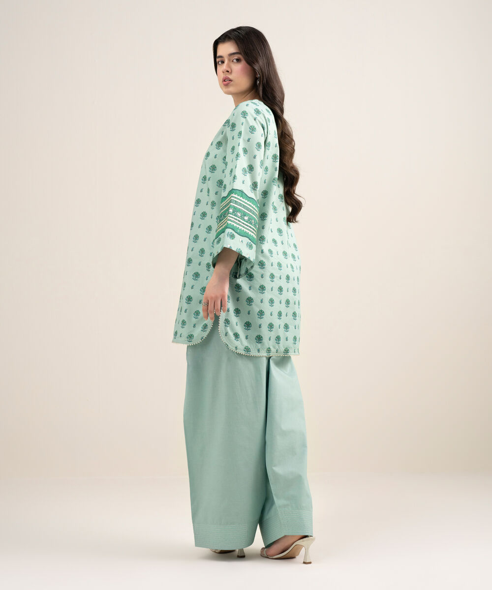 Women's Unstitched Lawn Printed Green 2 Piece Suit