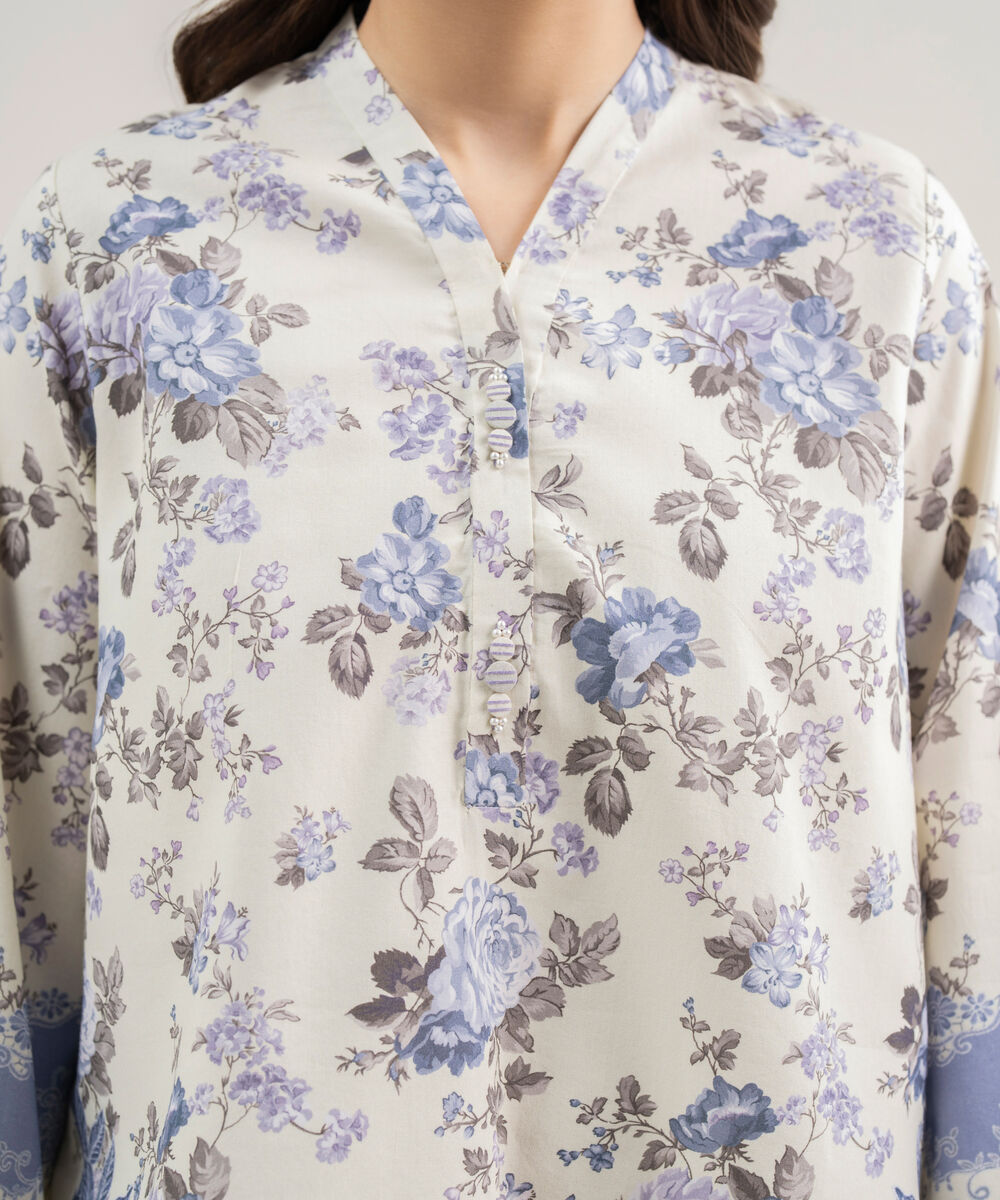 Women's Unstitched Lawn Printed Blue 2 Piece Suit