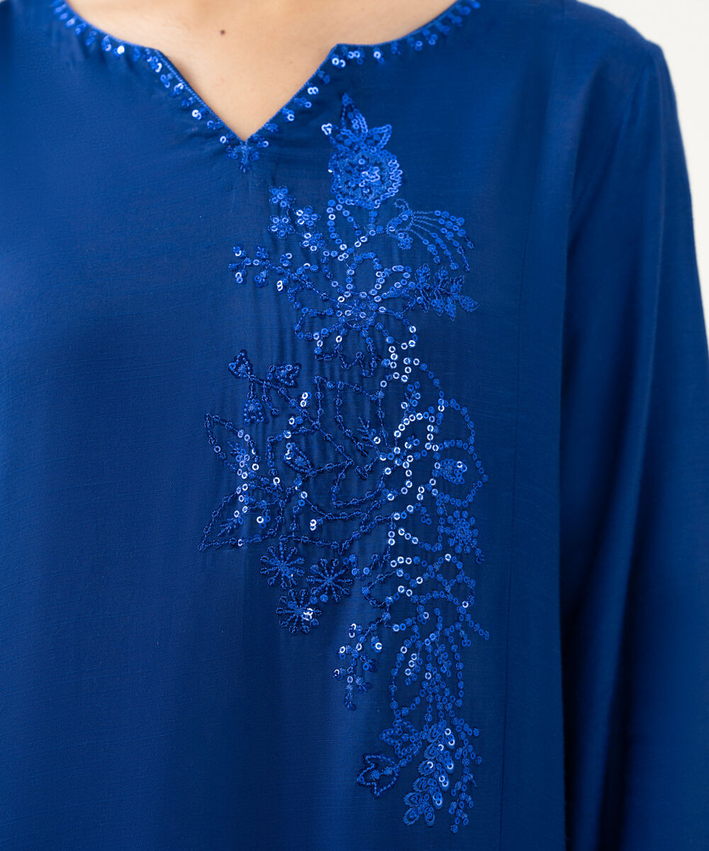 Women's RTW Viscose Raw Silk Blue Dyed Three Piece