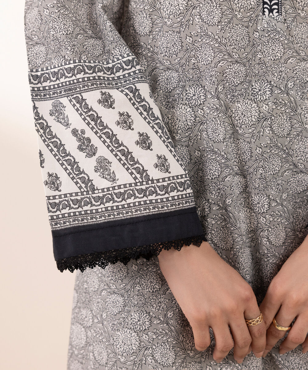 Women's RTW Cambric Grey Printed A-Line Shirt