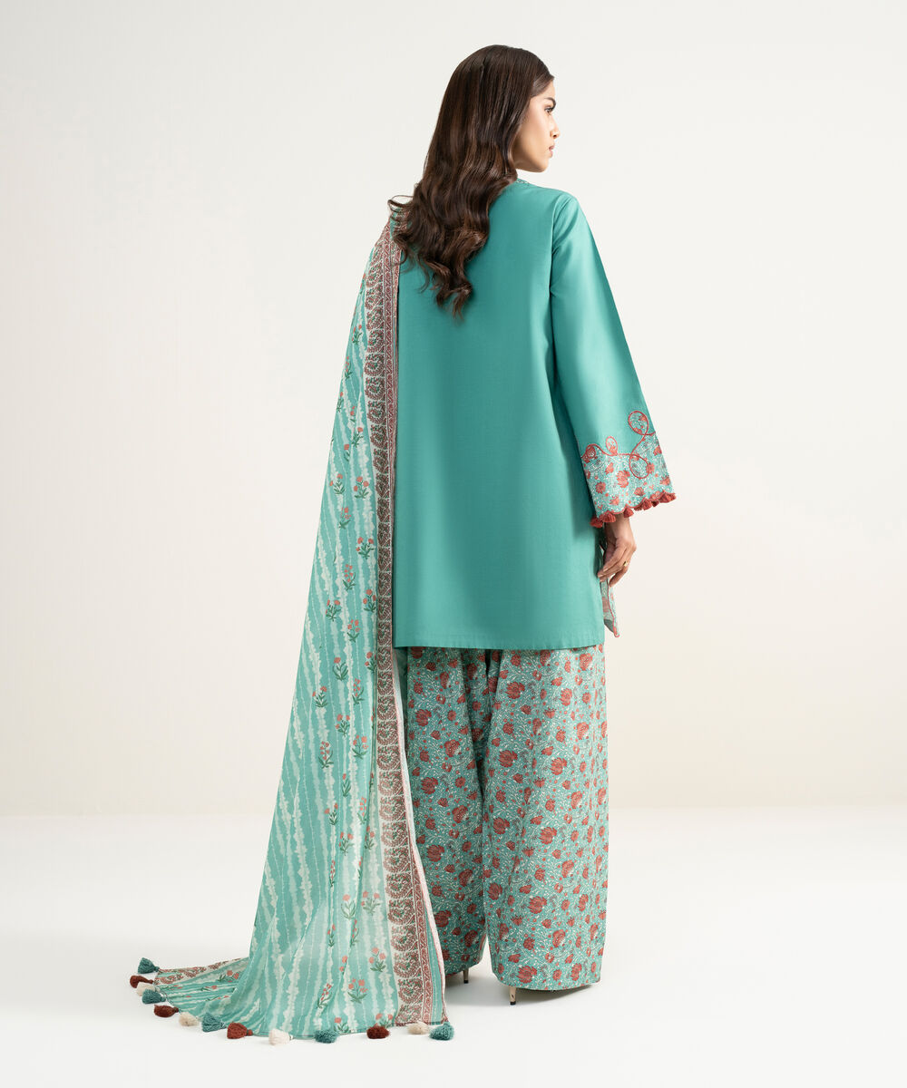 Women's Unstitched Textured Lawn Embroidered Green 3 Piece Suit