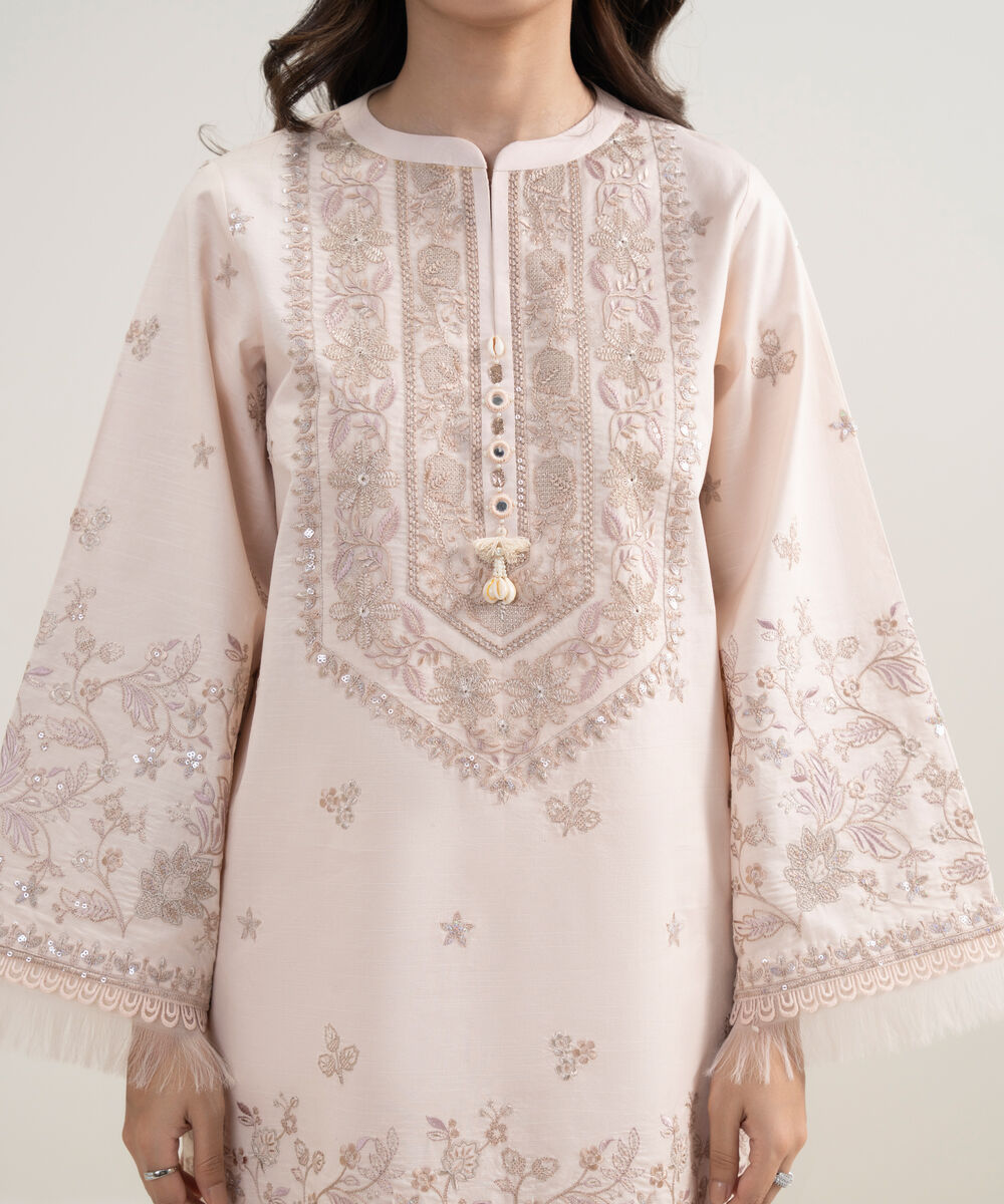 Women's Unstitched Lawn Embroidered Pink 3 Piece Suit