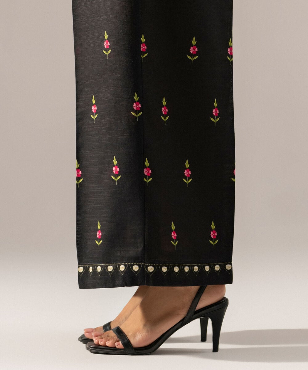 Women's RTW Printed Black Khaddar trouser
