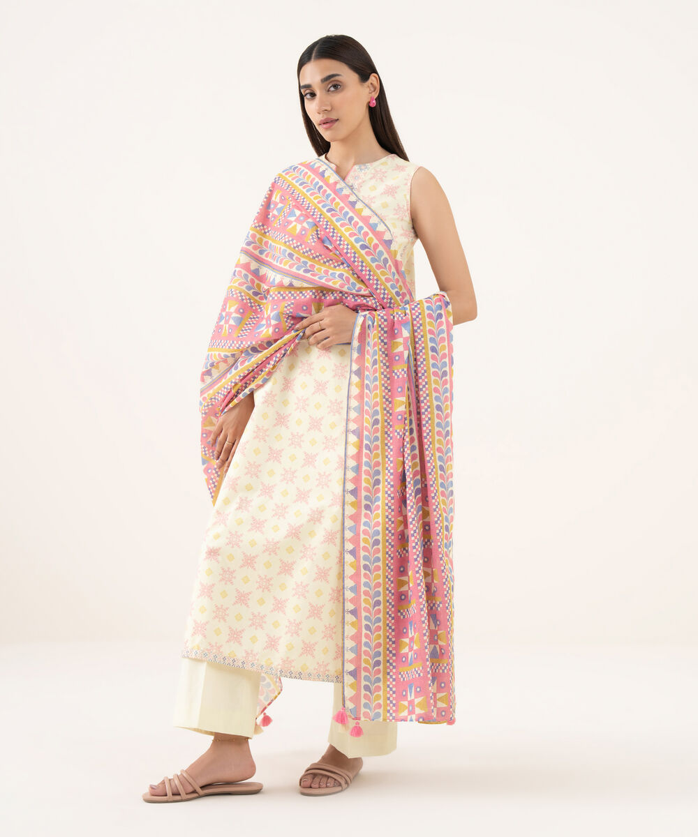 Women's Unstitched Cotton Printed Multi 2 Piece Suit