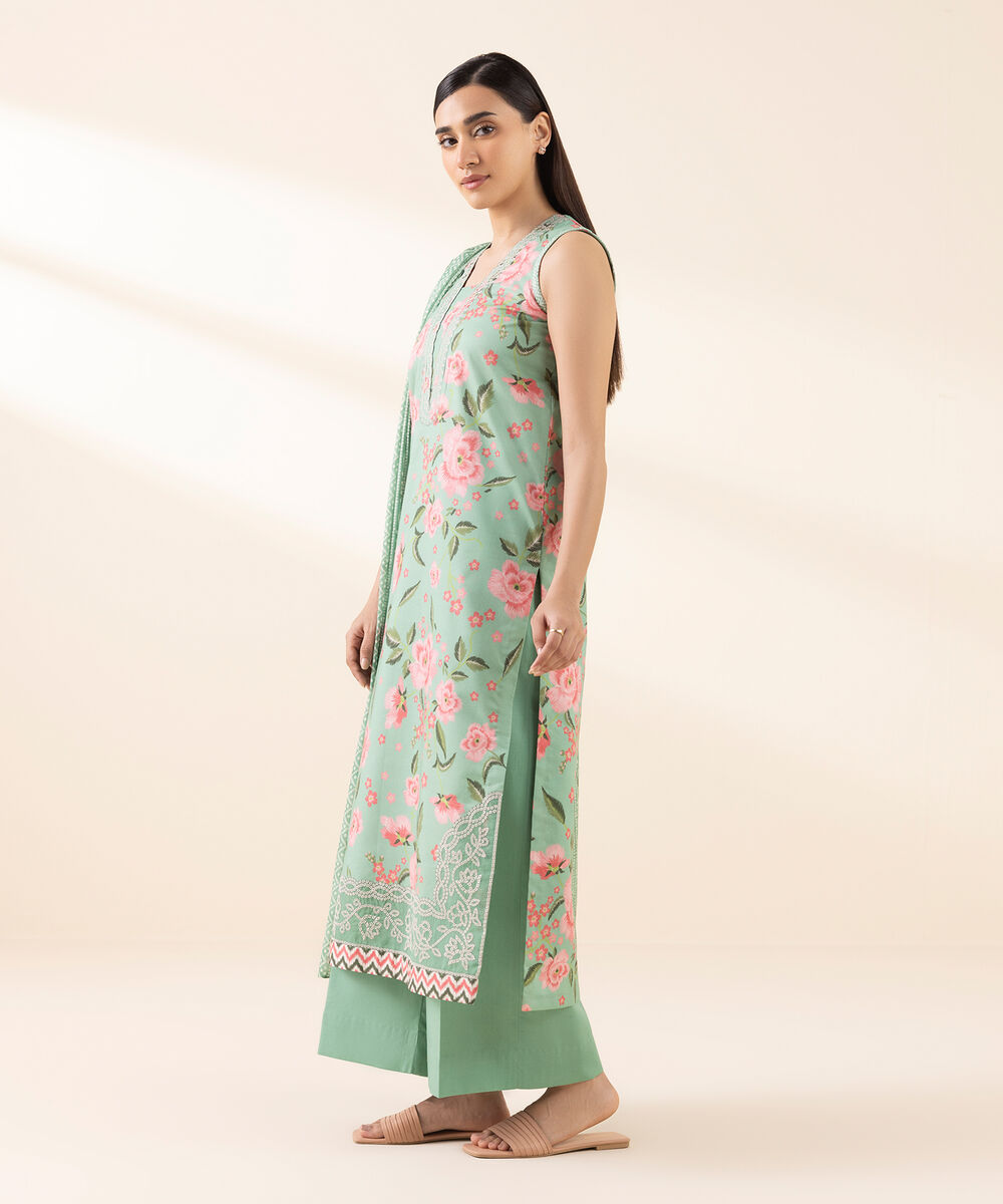 Women's Unstitched Lawn Embroidered Green 2 Piece Suit