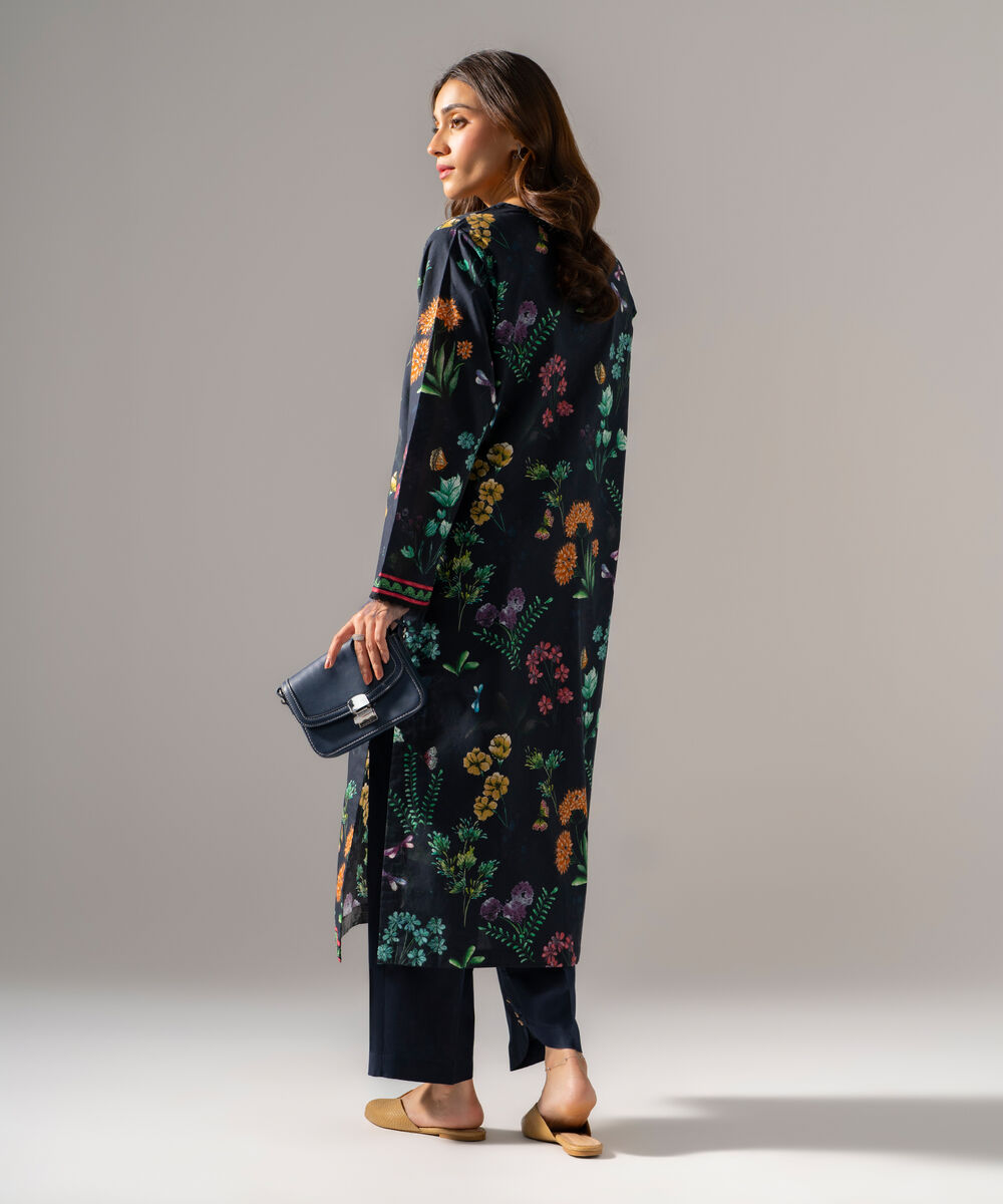 Women's RTW Cambric Printed Black Straight Shirt