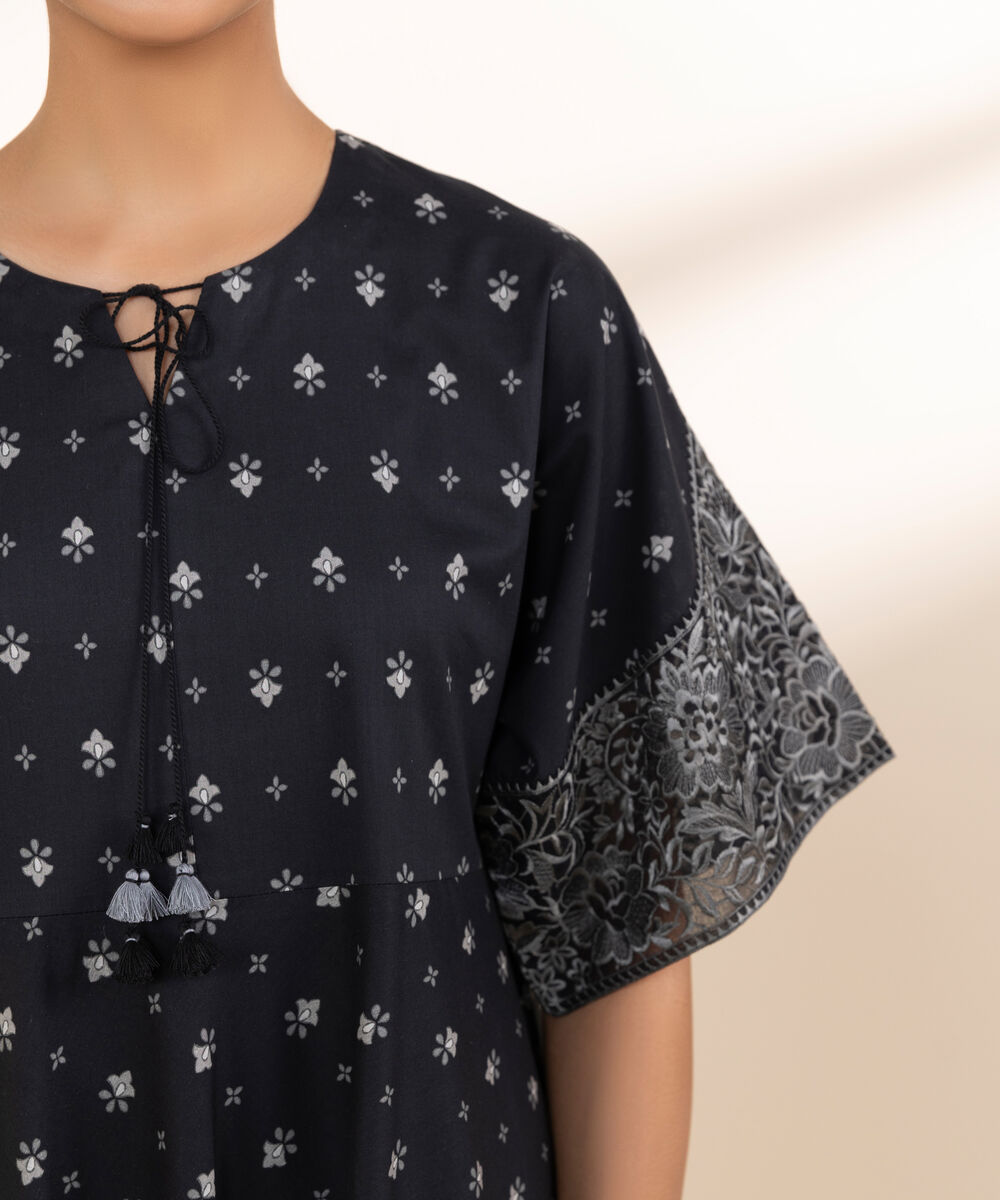 Women's Unstitched Lawn Embroidered Black 2 Piece Suit