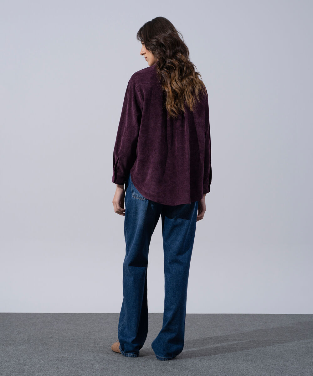 Women's Western Wear Plum Polyester Button Through Corduroy Shirt