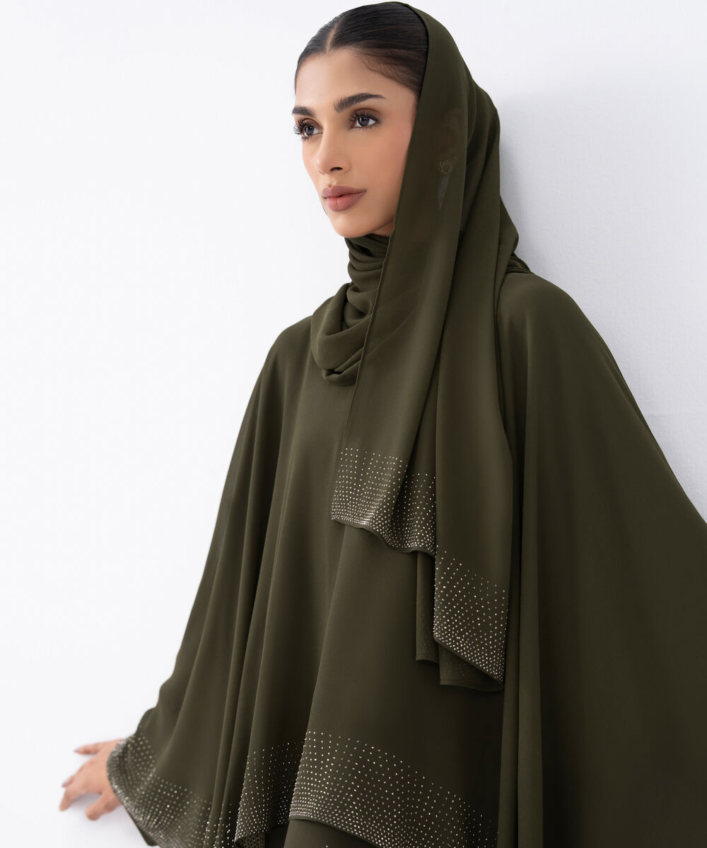 Women's Green Polyester Abaya Set