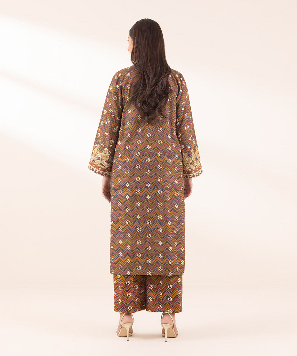 Woman - Brown Embroidered Zari Lawn Shirt