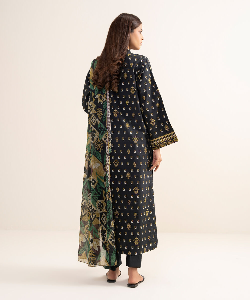 Women's Unstitched Lawn Printed Black 3 Piece Suit