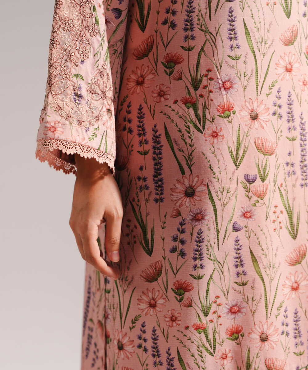 Women's RTW Zari Lawn Embroidered Pink 3 Piece Suit