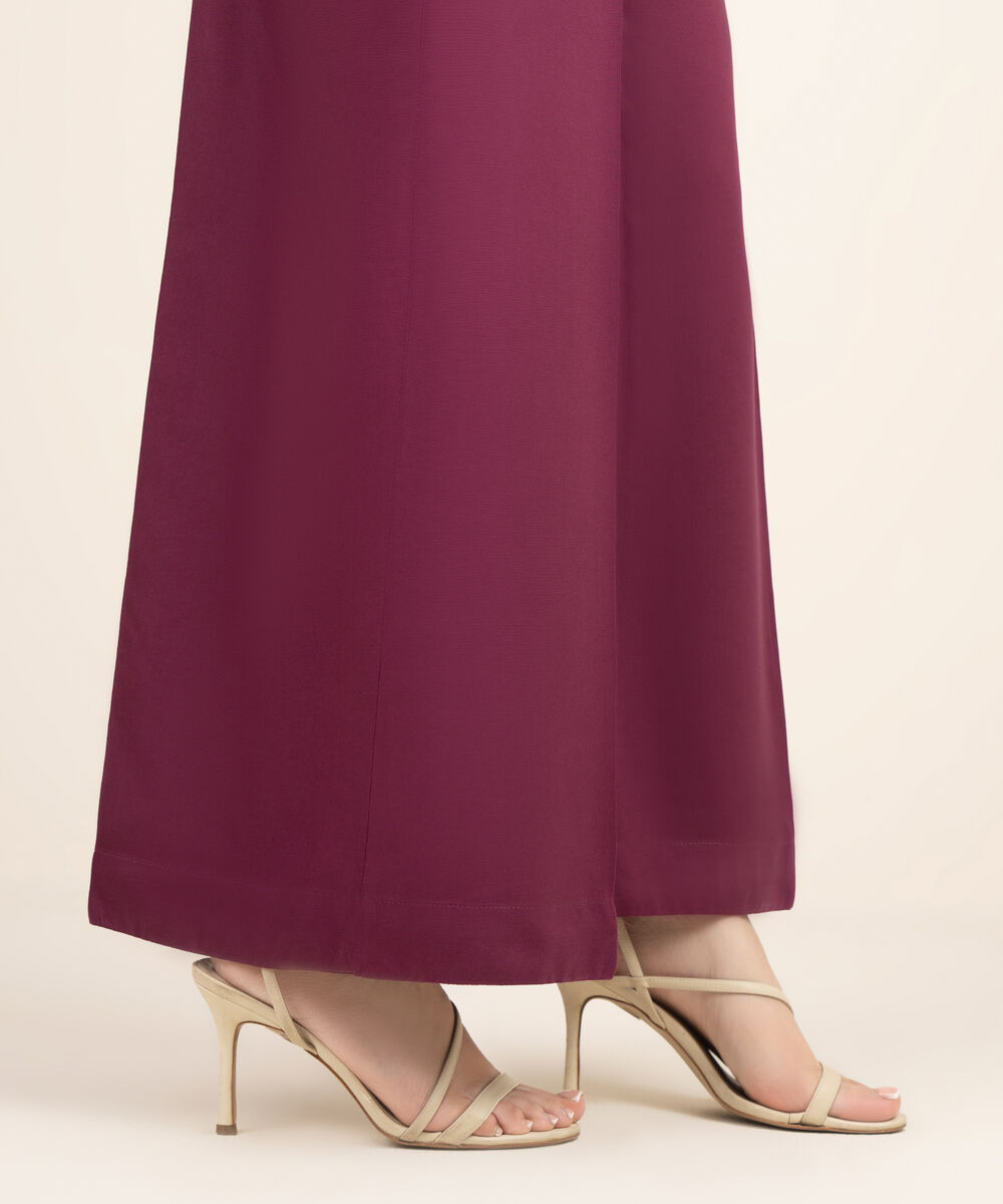 Women's RTW Viscose Linen Solid Purple Flared Pants