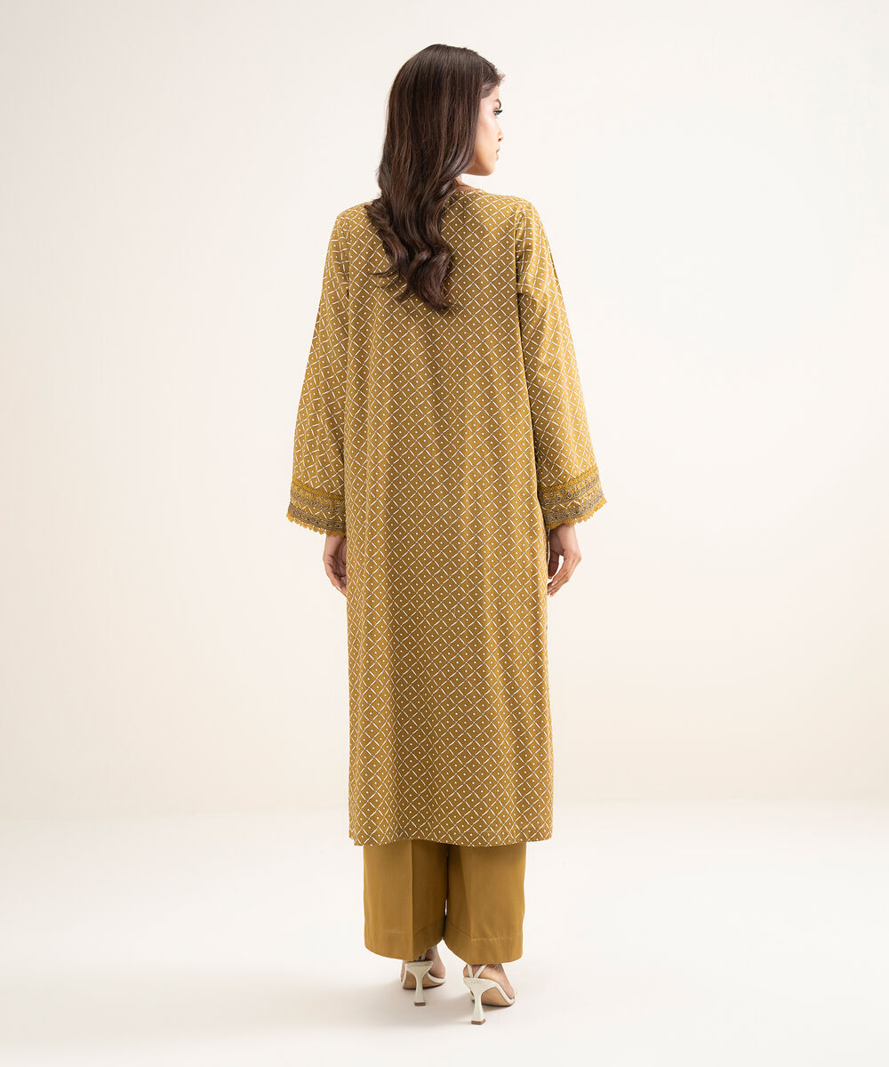 Women's RTW Lawn Embroidered Brown A-Line Shirt