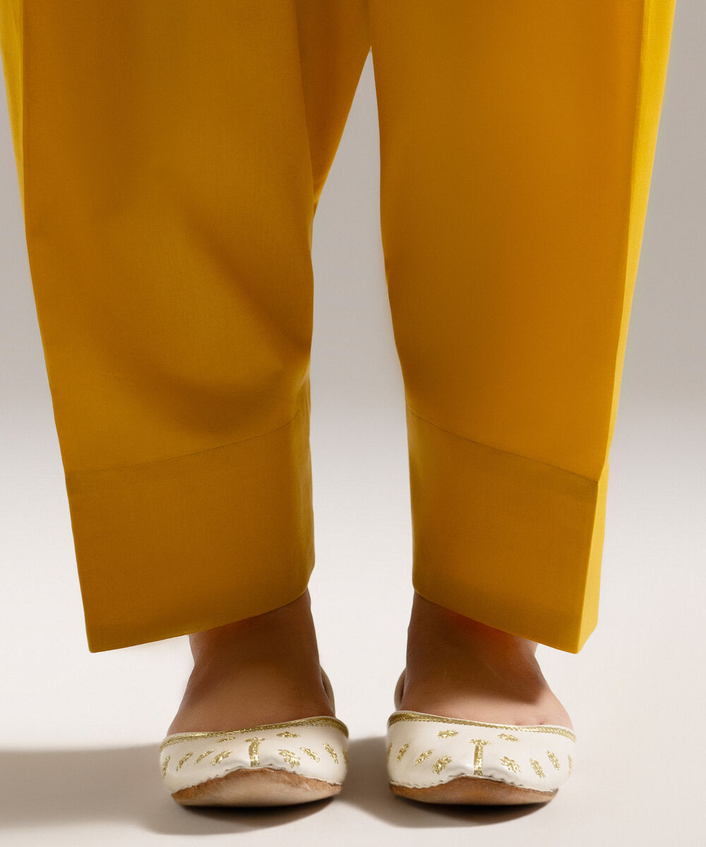 Women's RTW Cambric Solid Yellow Skinny Shalwar
