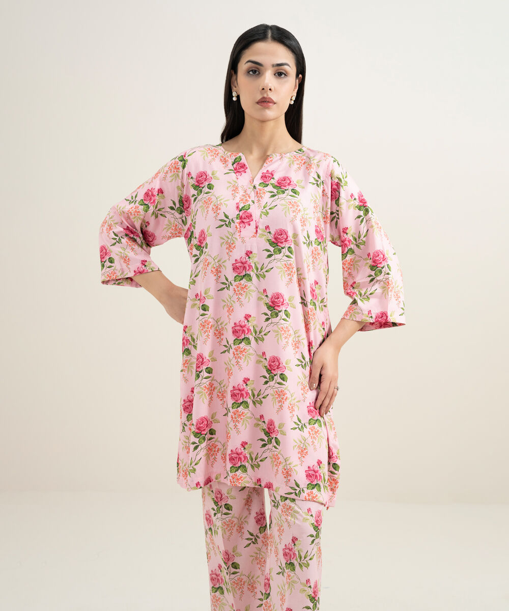 Women's RTW Arabic Lawn Printed Pink 2 Piece Suit