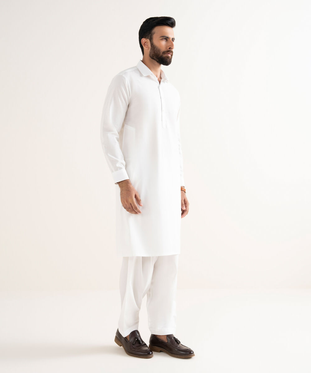 Men's Premium Wash And Wear Plain White Kameez Shalwar