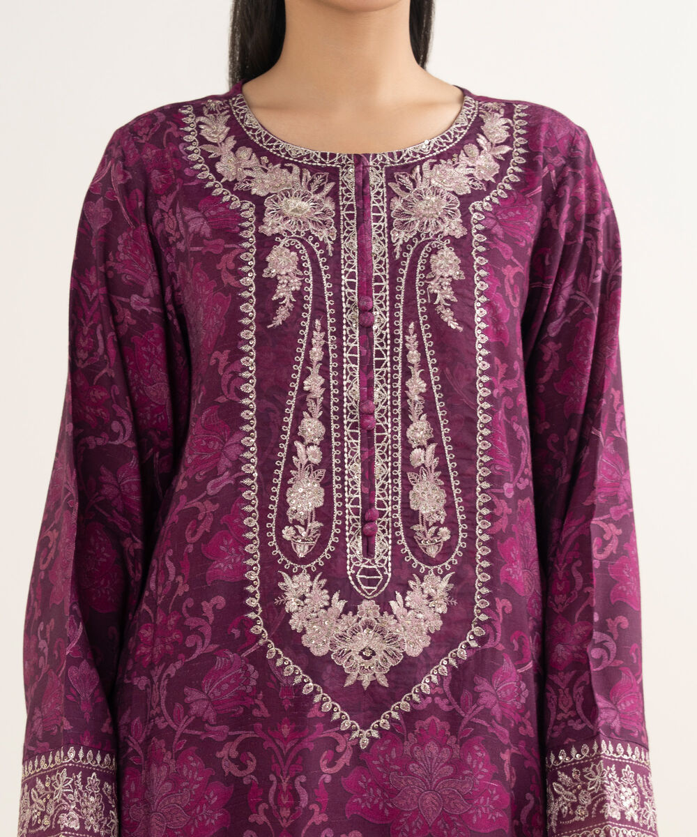 Women's RTW Dobby Embroidered Purple 3 Piece Suit