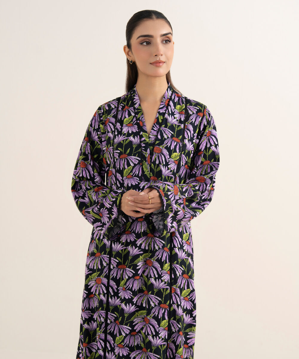 Women's RTW Herringbone Printed Black A-Line Shirt