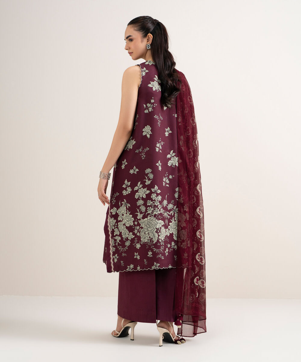 Women's Unstitched Cotton Embroidered Red