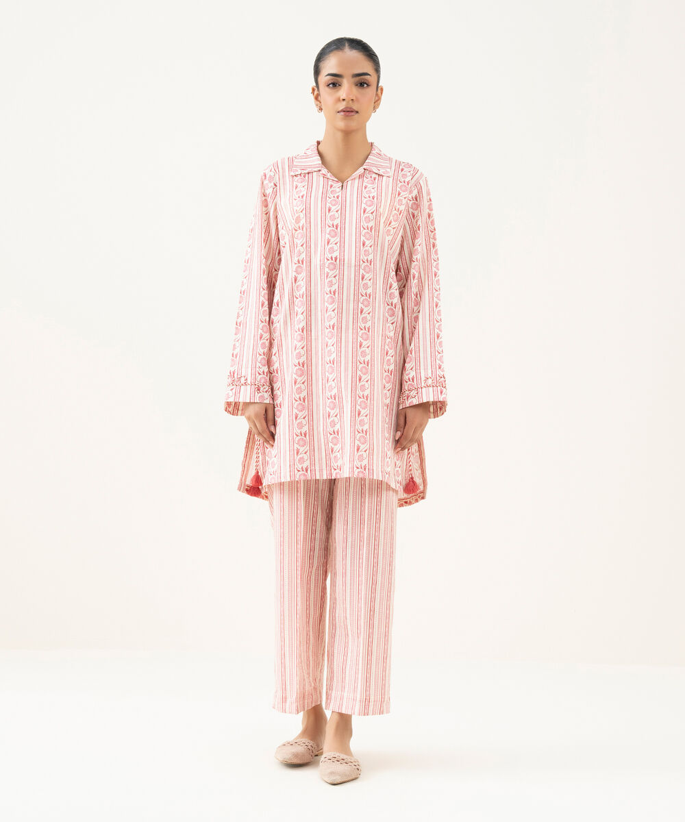 Women's RTW Crosshatch Printed Off White Straight Shirt